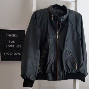 Therapy faux perforated black leather moto jacket.